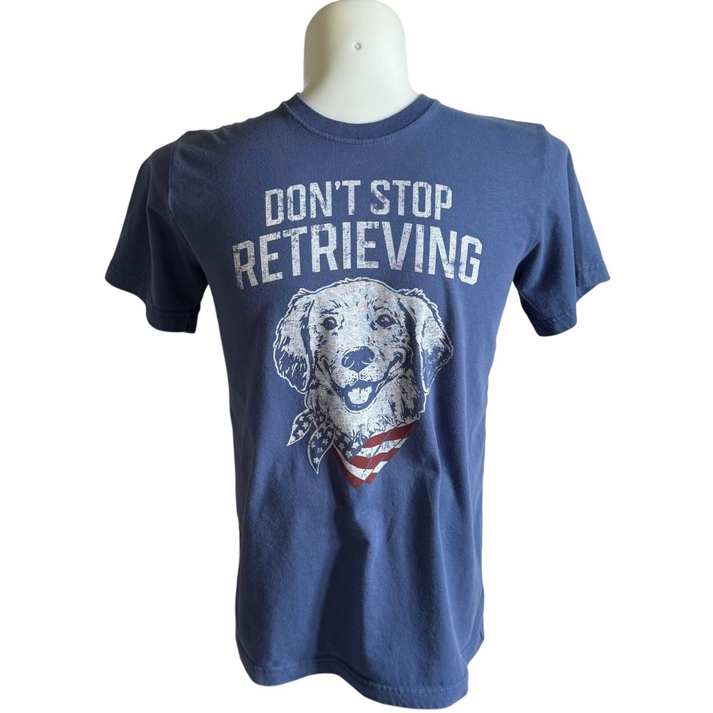 State of Mine Mens Medium Blue Dont Stop Retrieving Golden Retriever Graphic Tee